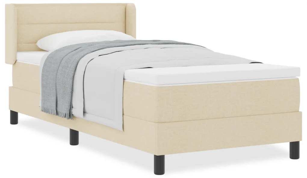 Box Spring Ágy Káprázatos Krém Színben, 90x200 cm, Szövet.