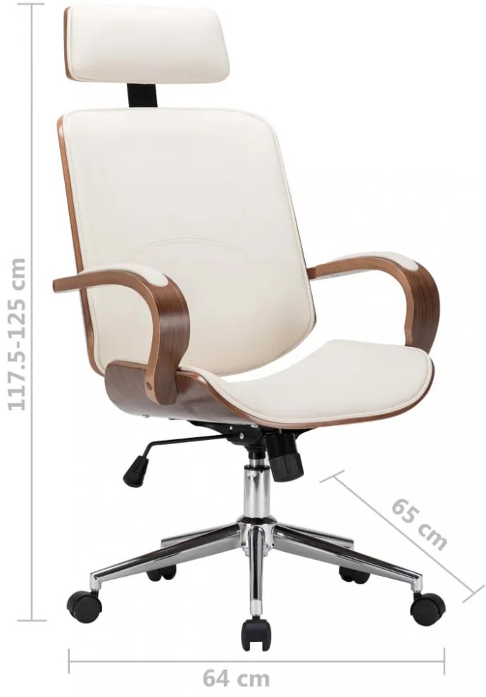 krémszínű műbőr és hajlított fa irodai forgószék fejtámlával