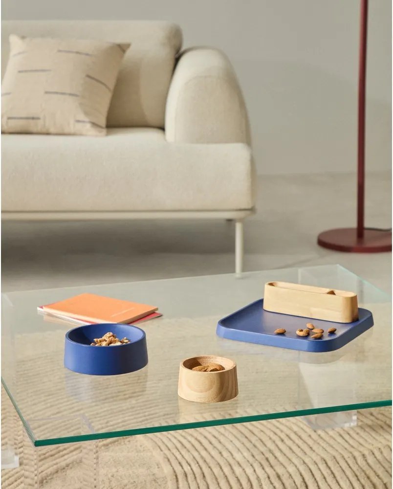 Sötétkék-natúr színű fa szervírozó tálka szett 4 db-os Bletz – Kave Home