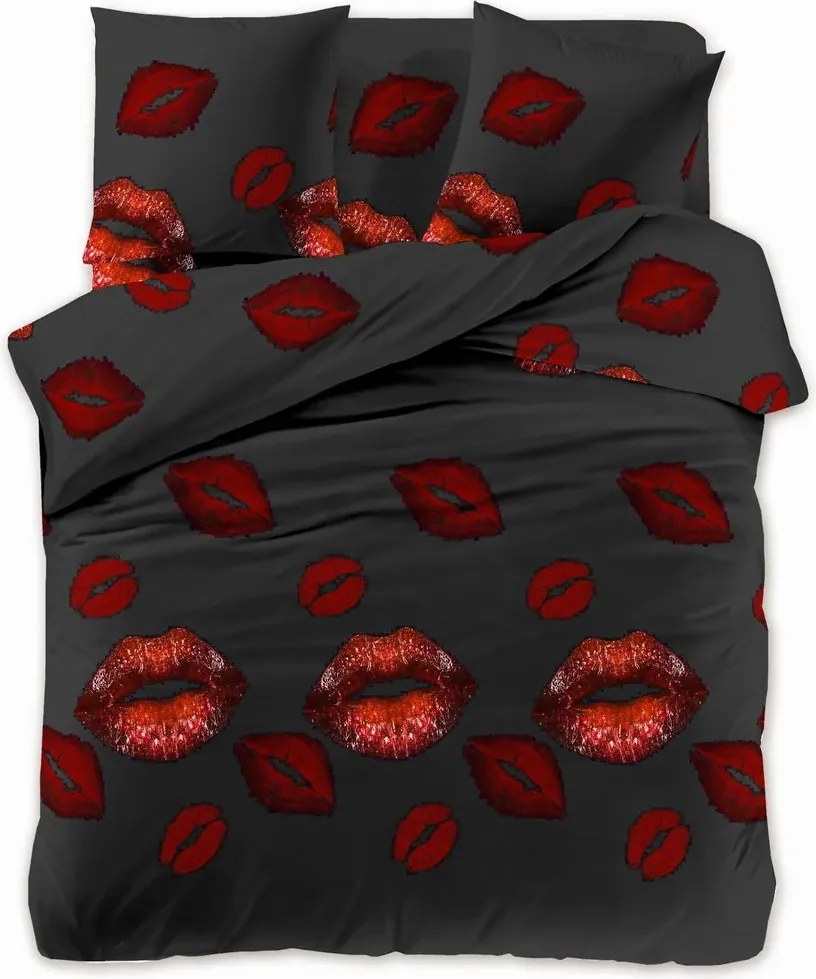Mikroszálas ágyneműhuzat RED KISS fekete Ágyneműhuzat mérete: 70 x 80 cm | 140 x 200 cm