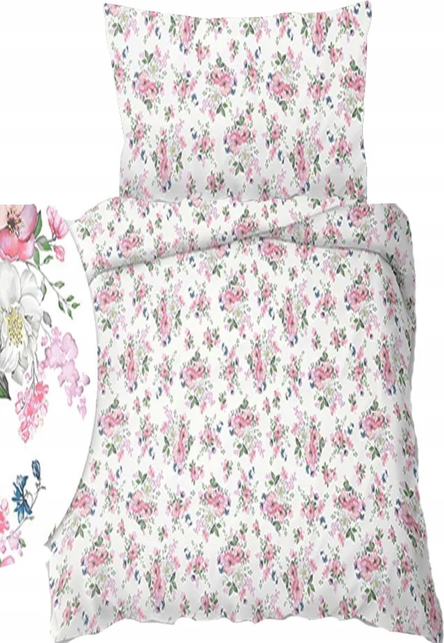 Krepp ágyneműhuzat 140x200+70x90cm Almavirágok fehér alapon