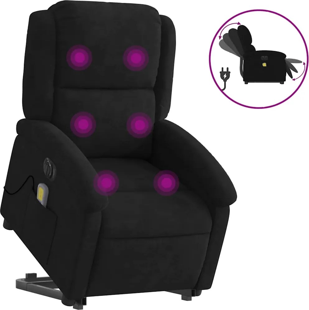 vidaXL elektromos felállást segítő fekete bársony masszázsfotel
