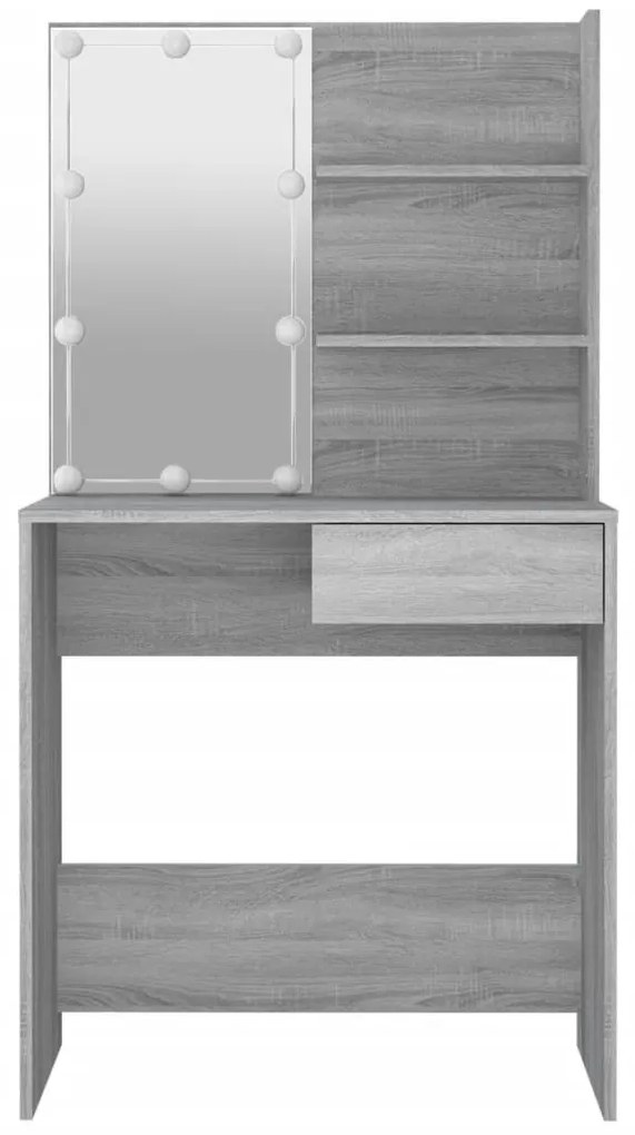 szürke sonoma színű LED-es fésülködőasztal 74,5 x 40 x 141 cm