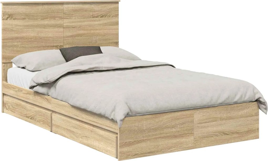 vidaXL Tárolós Ágy fejtámlával Sonoma tölgy 135 x 190 cm Faanyag