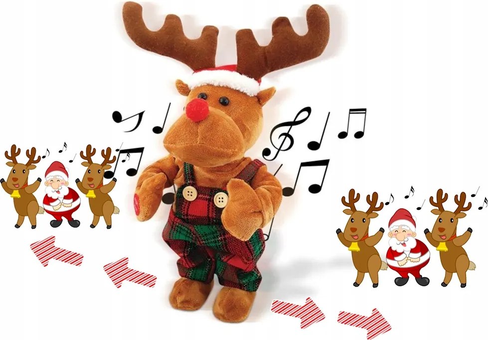 Táncoló Karácsonyi Éneklő Rénszarvas Karácsonyra Plüss