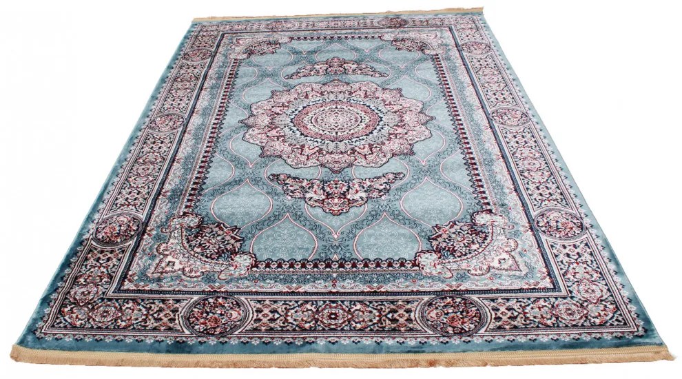 Gépi perzsa szőnyeg türkiz kék Tabriz 200x300 klasszikus nappali szőnyeg