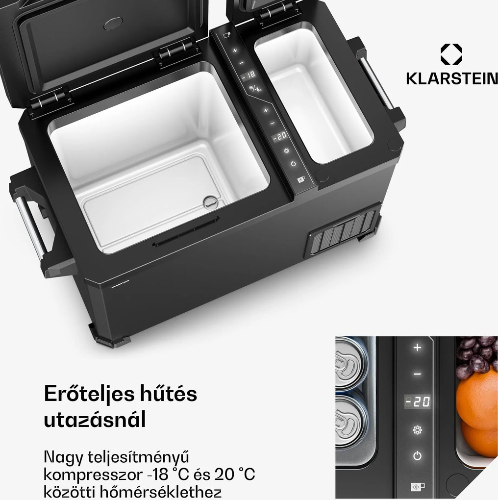 Klarstein Arctiq Duo hűtőtáska | Kompresszorral | 43 liter | 58 doboz | -18-20 °C | Fekete | 78 cm