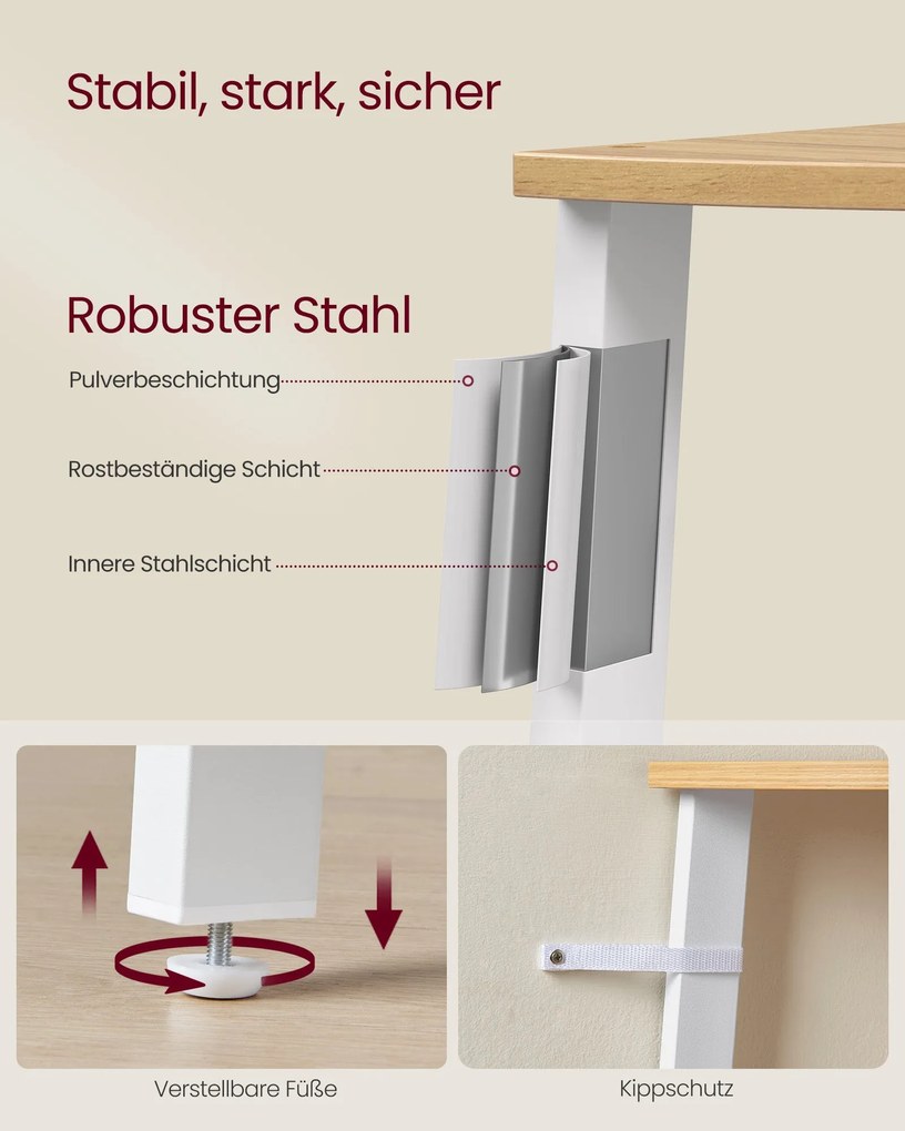 Sarokkönyvespolc, 4 szintes létrás polc 33×33×125 cm, natúr - fehér színben