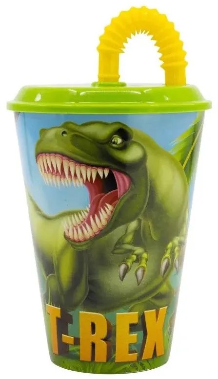 Dinoszaurusz T-Rex szívószálas pohár, műanyag 430 ml
