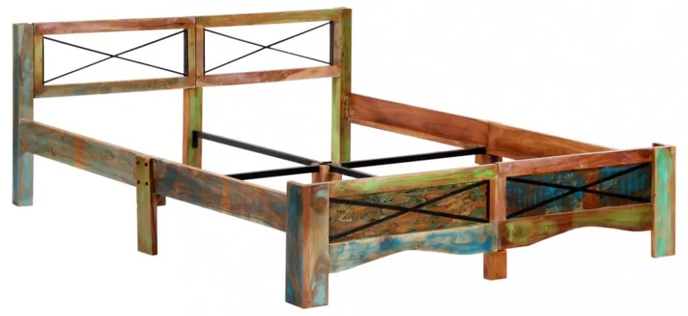 Vintage Fa Ágykeret - Tömör Újrahasznosított Fa, 166x212 cm, Egyedi Kivitelezés - Stabilitás és Elegancia Otthonában!