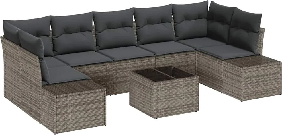 vidaXL Kerti Kanapé Szett párnával tárolóval 8 pcs Szürke polirattan