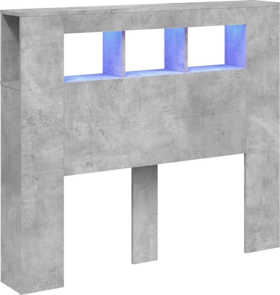vidaXL betonszürke szerelt fa LED-es fejtámla 120x18,5x103,5 cm
