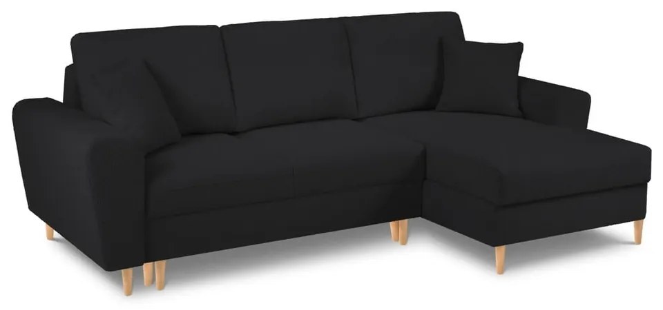 Fekete buklé kinyitható tárolóhelyes sarokkanapé (jobb oldali-heverő résszel) Kyoto – Cosmopolitan Design
