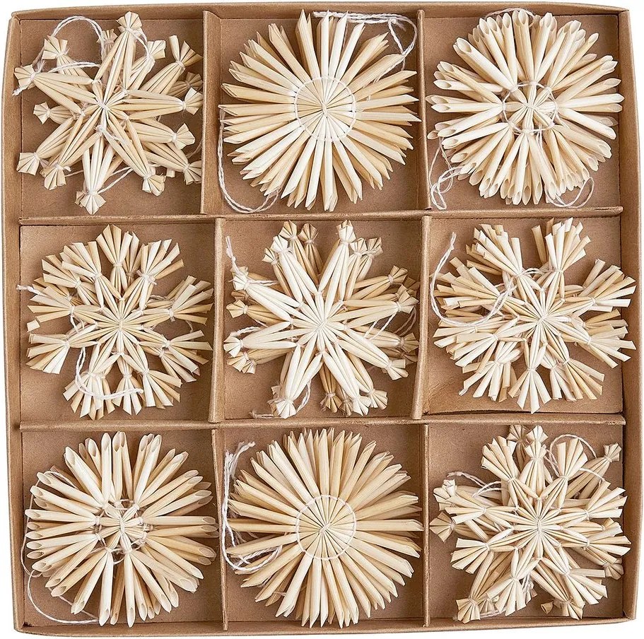 X-MAS szalma karácsonyfadísz készlet natúr-fehér 36 db Ø6cm