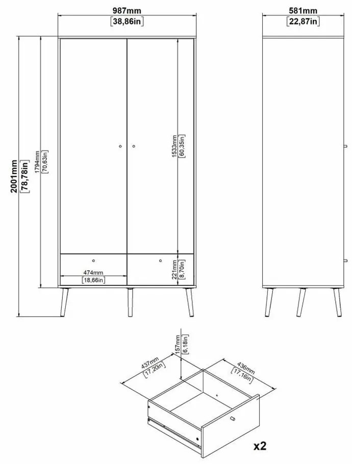 Antracitszürke ruhásszekrény 99x200 cm Bodo – Tvilum