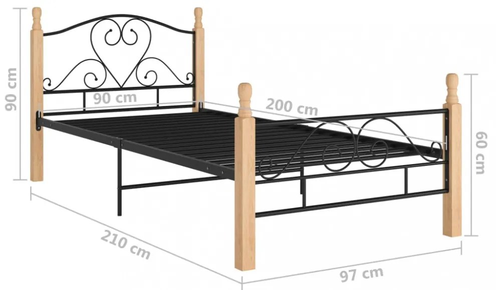 fekete fém ágykeret 90 x 200 cm