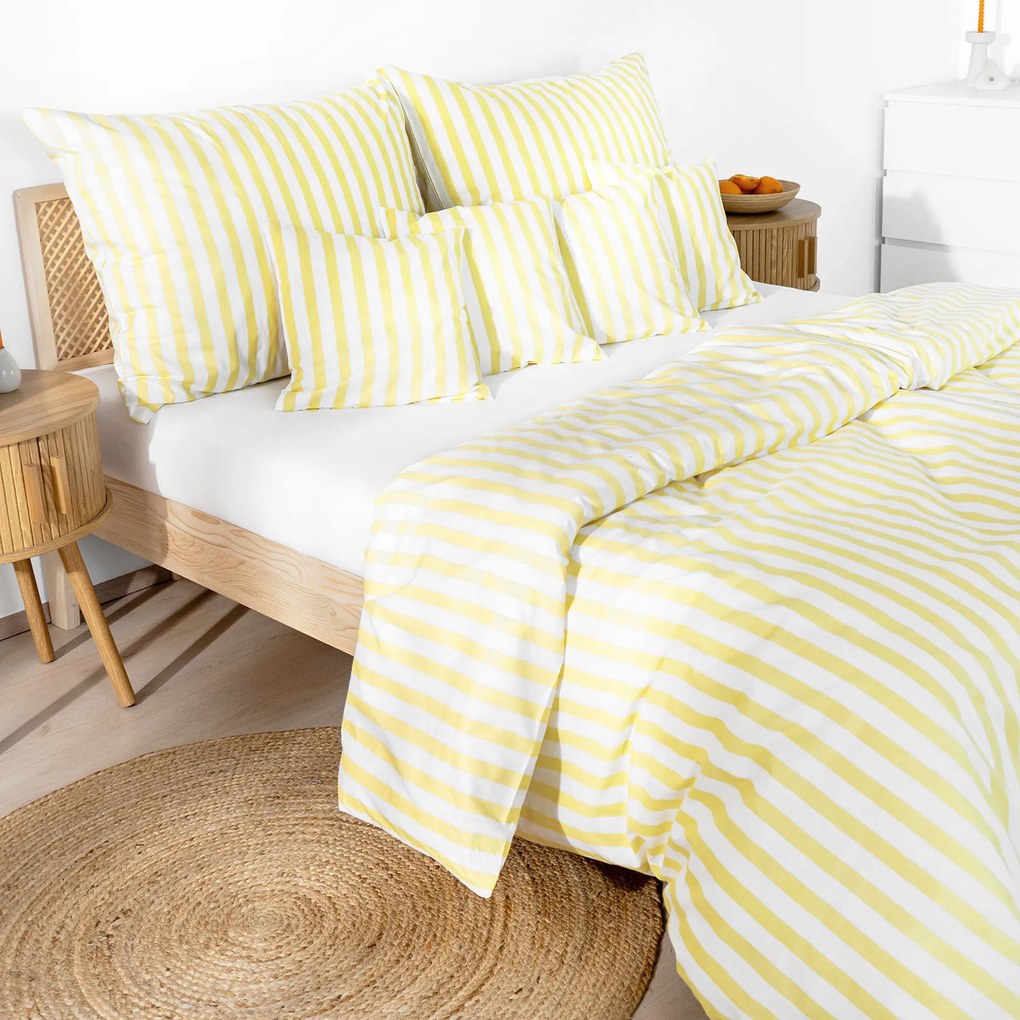 Goldea pamut ágyneműhuzat - sárga csíkos 200 x 200 és 2db 70 x 90 cm