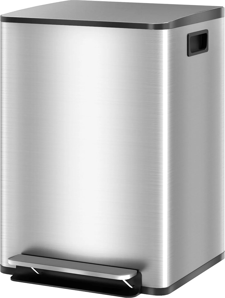 HOMCOM Konyhai Hulladékgyűjtő 2 Rekeszes, 2x20L Rozsdamentes Acél, Puha Záródású Fedéllel és Kivehető Belső Vödörrel, Ezüst | Aosom