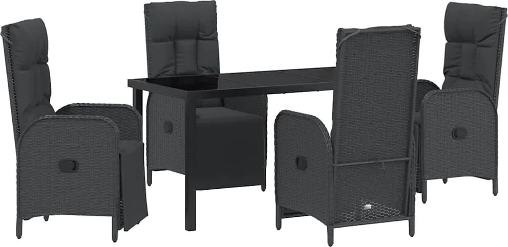 vidaXL Kert étkező szett párnával 5 pcs Fekete polirattan