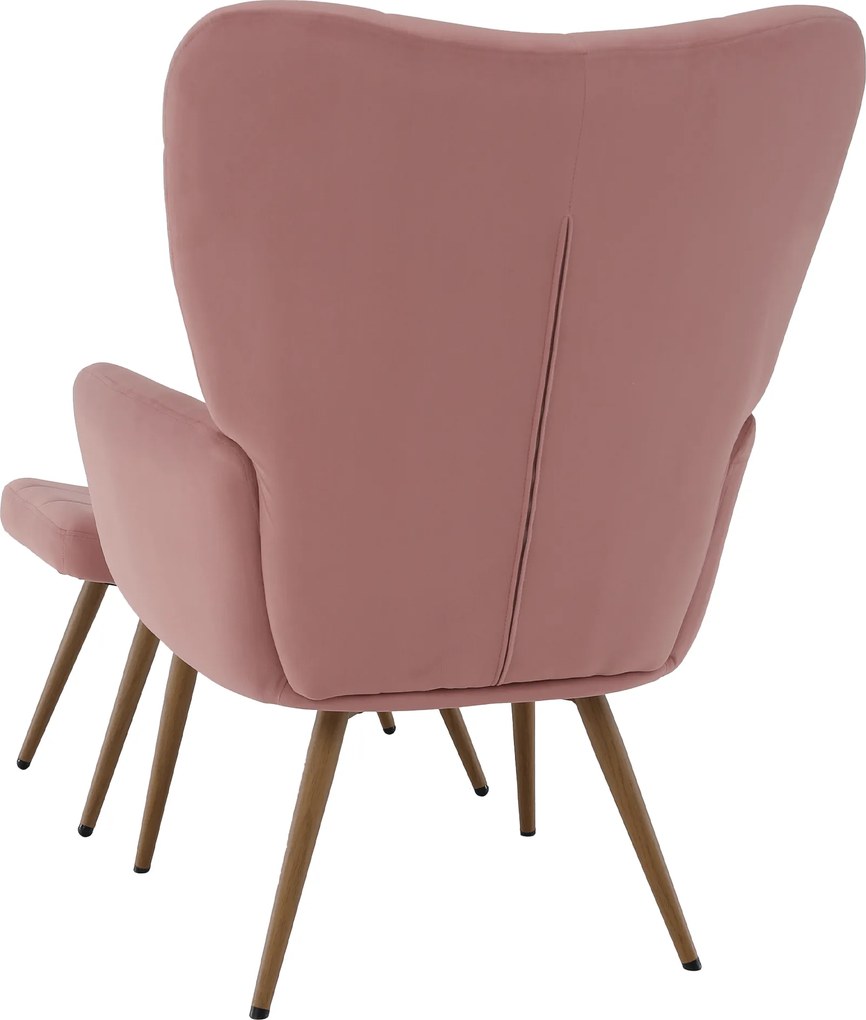 Fotel lábtartóval, rózsaszín Velvet szövet/tölgy, HABEN