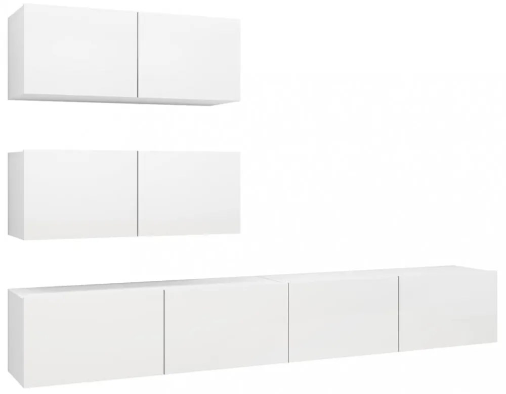 vidaXL 4 részes fehér szerelt fa TV-szekrényszett