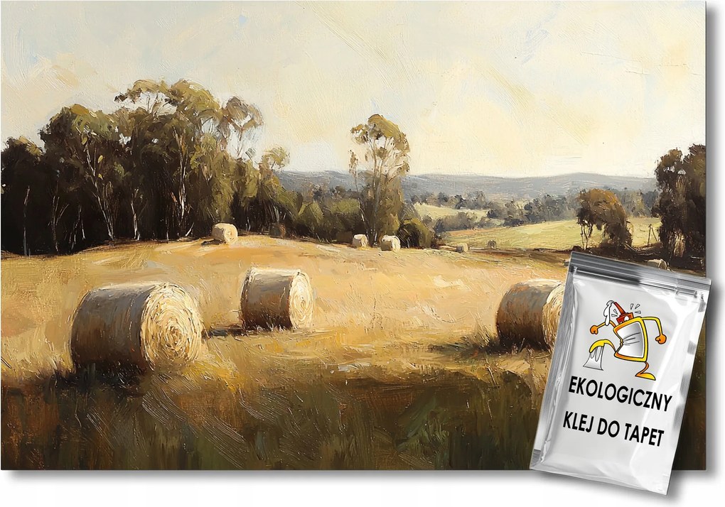 Fotótapéta Flizelina Tájkép Falu Gabonamező Széna Bálák 100x75 ragasztó
