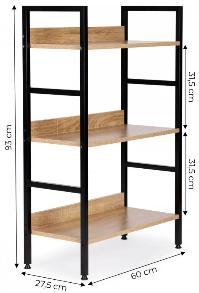 Intenso Home 3 szintes nyitott könyvespolc 60 x 93cm (Sonoma tölgy) | Univerzális tároló állvány fém lábakkal