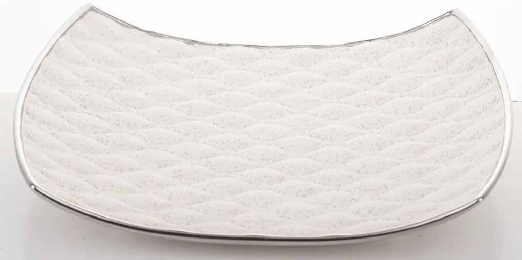Porto design íves szögletes fehér-ezüst lerakó tálka 4x25,5x20cm