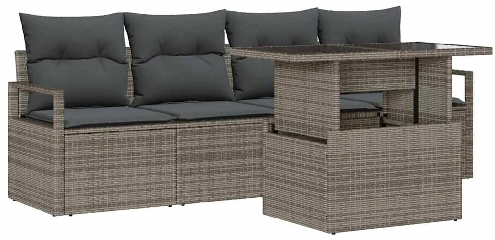 Kerti Kanapé Szett tárolóval 5 pcs Szürke Poli rattan