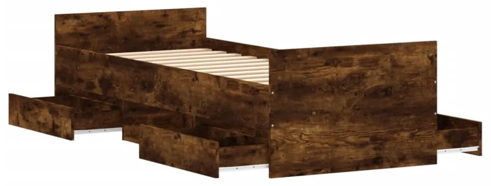 füstös tölgy színű ágykeret fej- és lábtámlával 75 x 190 cm