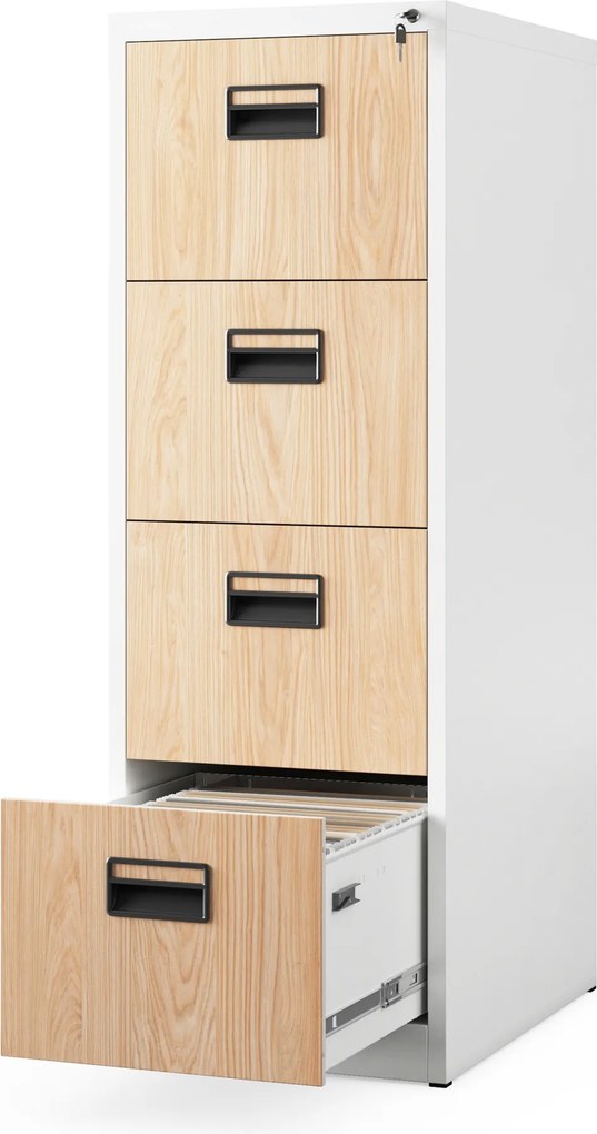Fém irattároló szekrény 4 fiókkal, fehér/sonoma tölgy, 460x1320x620 mm: SARA Eco Design