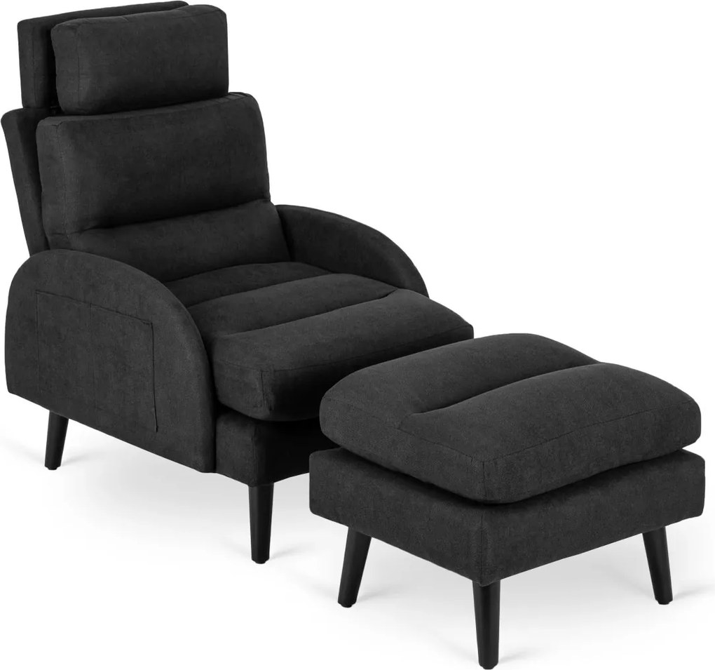Pihenőfotel fekete színben, lábtartóval HENRY