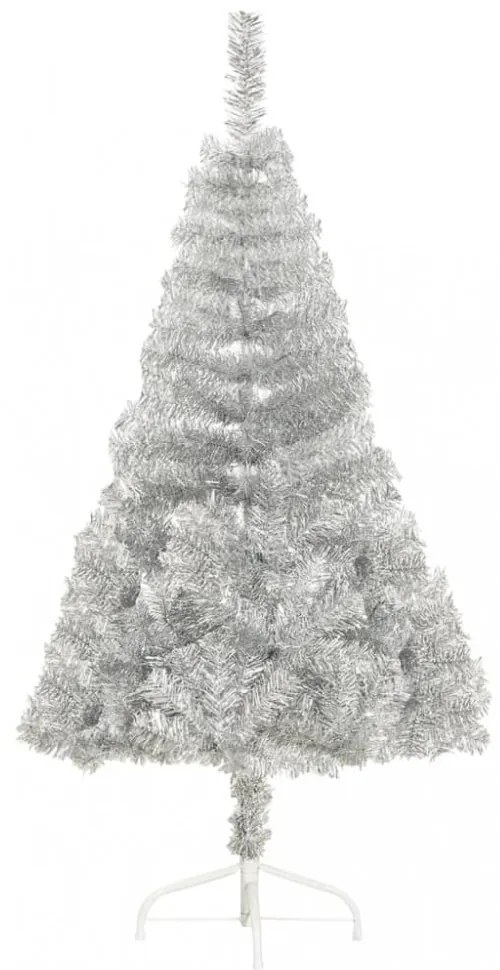 ezüstszínű PET fél műkarácsonyfa állvánnyal 150 cm