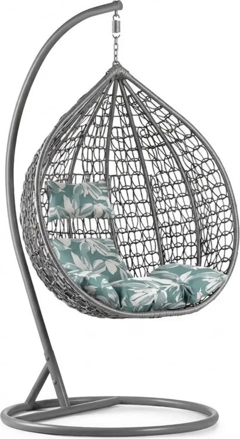Szürke függőszék KOKON állvánnyal, zöld-fehér párna