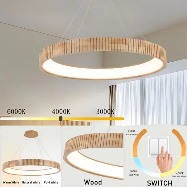 Brilagi - FALCON WOOD MODERN kábeles LED csillár, 60W, 230V, Ø 80 cm, fa