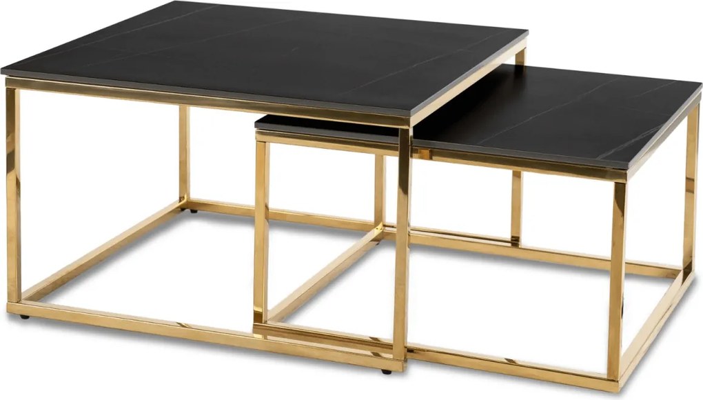 Kerámia dohányzóasztal szett fekete márvány hatású felülettel, arany kivitelben TENOR
