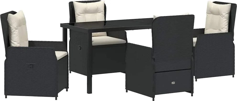 vidaXL Kert étkező szett 5 pcs Fekete polirattan