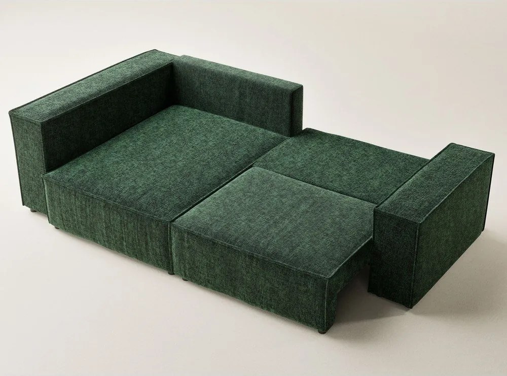 Sötétzöld zsenília kinyitható-tárolóhelyes sarokkanapé (bal oldali-L alakú) Tonga – Maison de Rêve