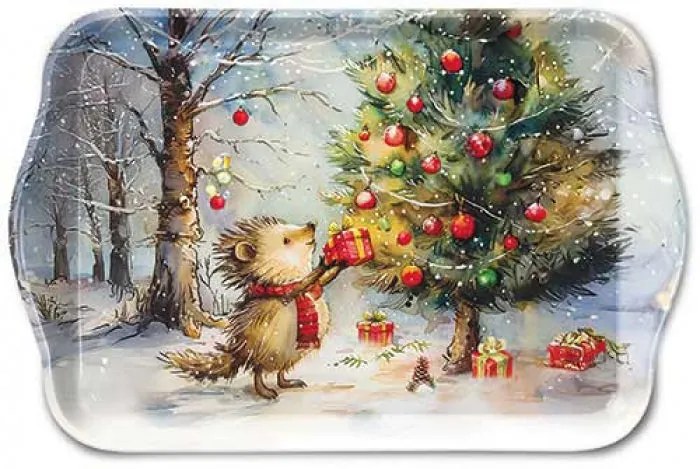 Karácsonyi műanyag kis tálca 13x21 cm Ajándékos Süni