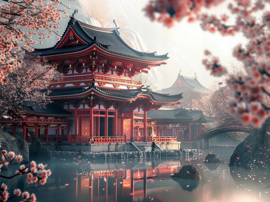 Vászonkép Canvas Kert Templom Pagoda Japán Ázsia Cseresznye 100x75
