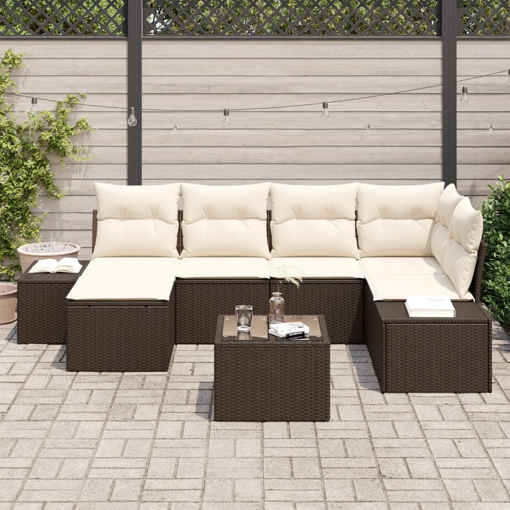 6 Darabos Kerti Kanapé Szett Párnákkal Szürke Poly Rattan