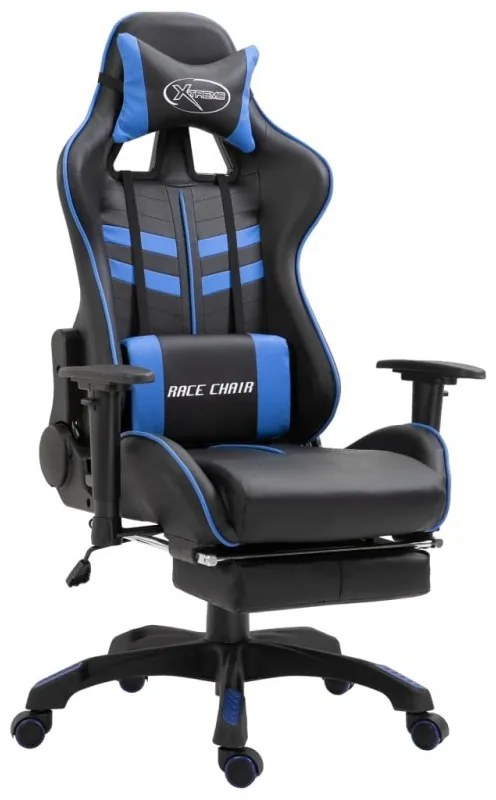 Kék műbőr gamer szék lábtartóval