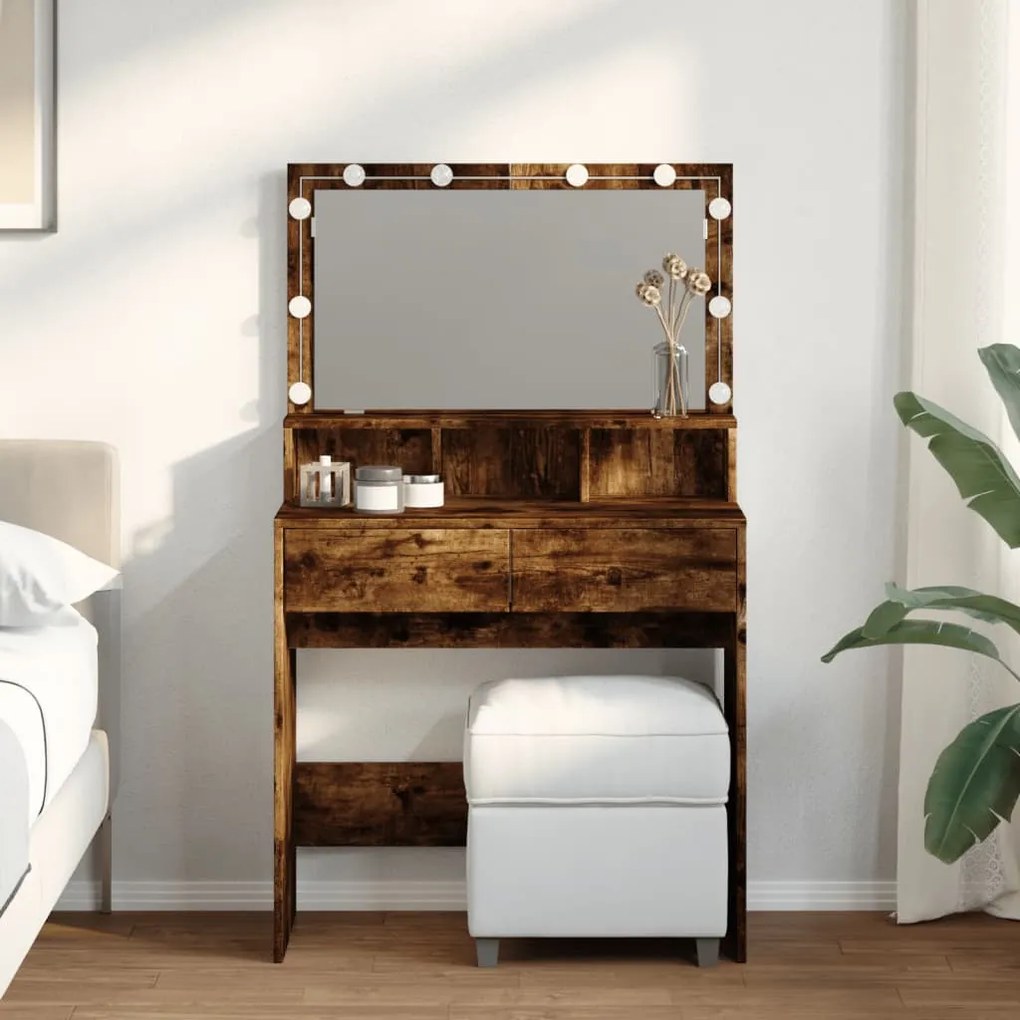 füstös tölgy színű fésülködőasztal LED-del 80 x 41 x 134,5 cm