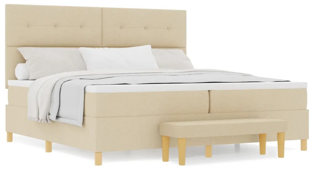 Boxspring Ágy Mattal és Pad Krém 200x200 cm Szövet