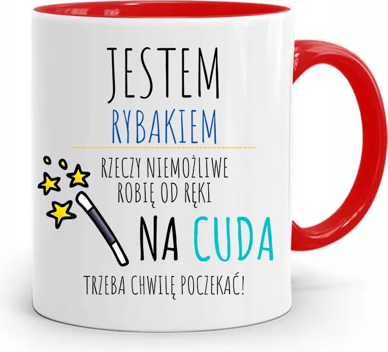 Piros Horgász Bögre A Csodákra Várni Kell! fényképes nyomattal