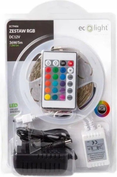 Led szalag Smd 5050 7.2W/m Többszínű Rgb 5m Tápegység Távirányító