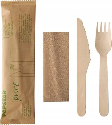 Fa evőeszköz készlet fa evőeszköz villa kés szalvéta 50 db-os