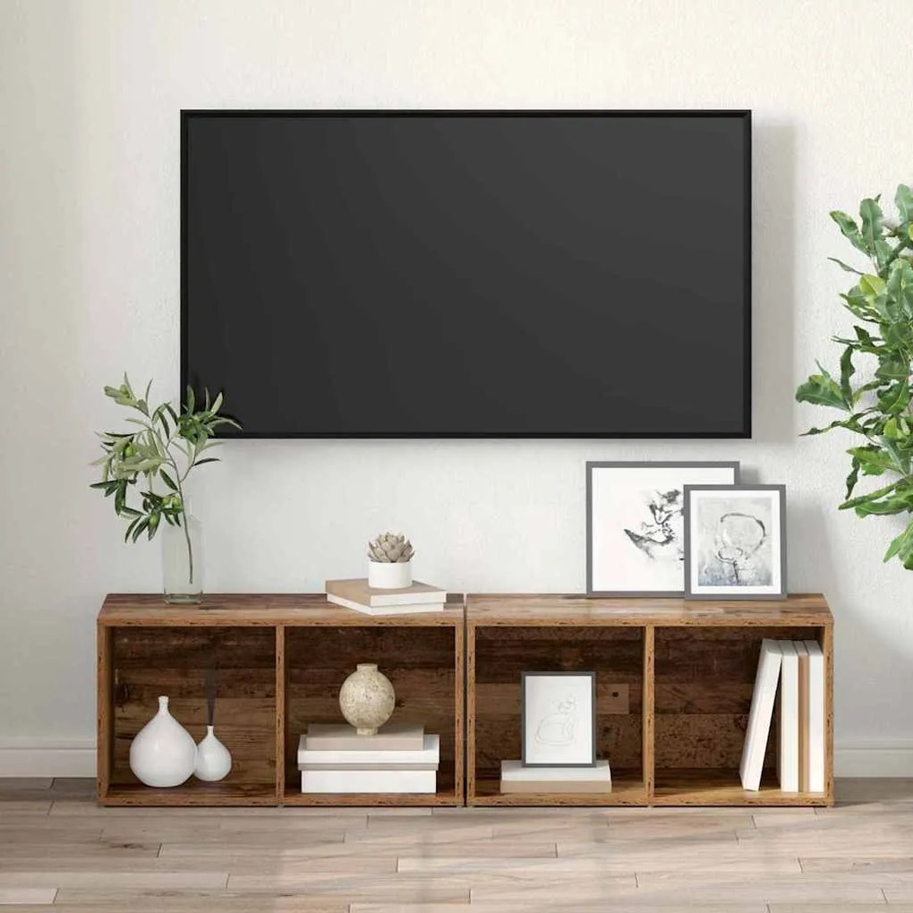 TV szekrény garnitúra 2 pcs Öreg fa Faanyag