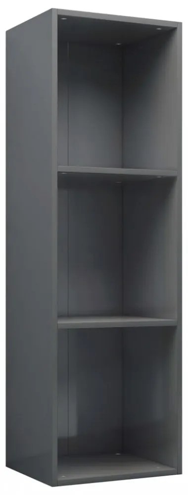 magasfényű szürke szerelt fa könyv-/TV-szekrény 36x30x114 cm