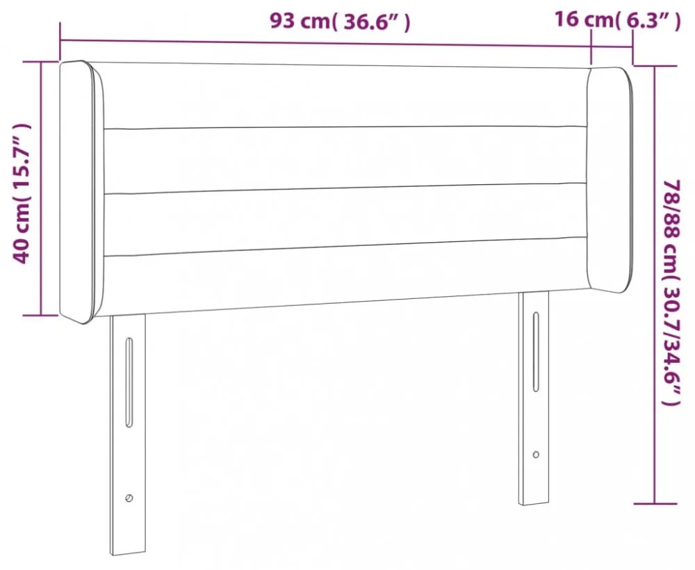 sötétkék bársony fejtámla 93x16x78/88 cm